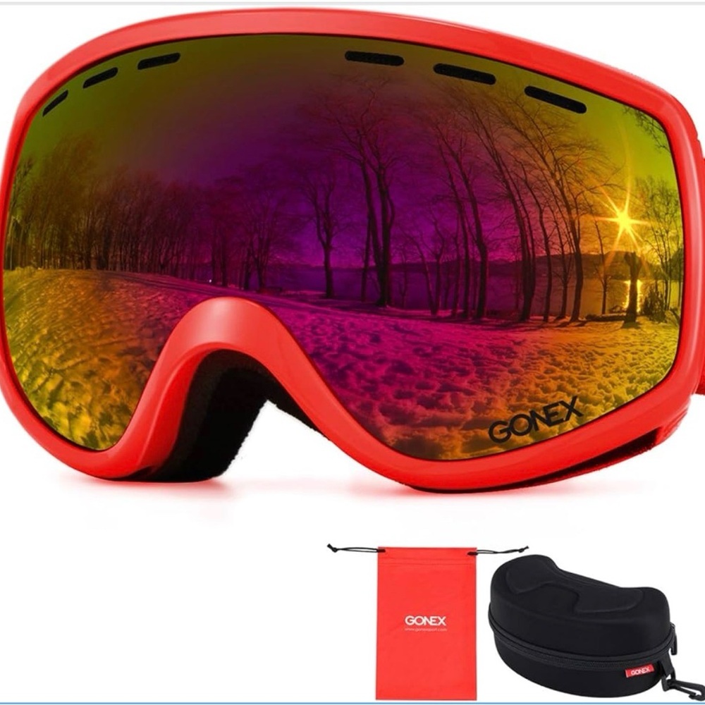 Gonex Red Kids Ski Goggles - Rainbow Lens